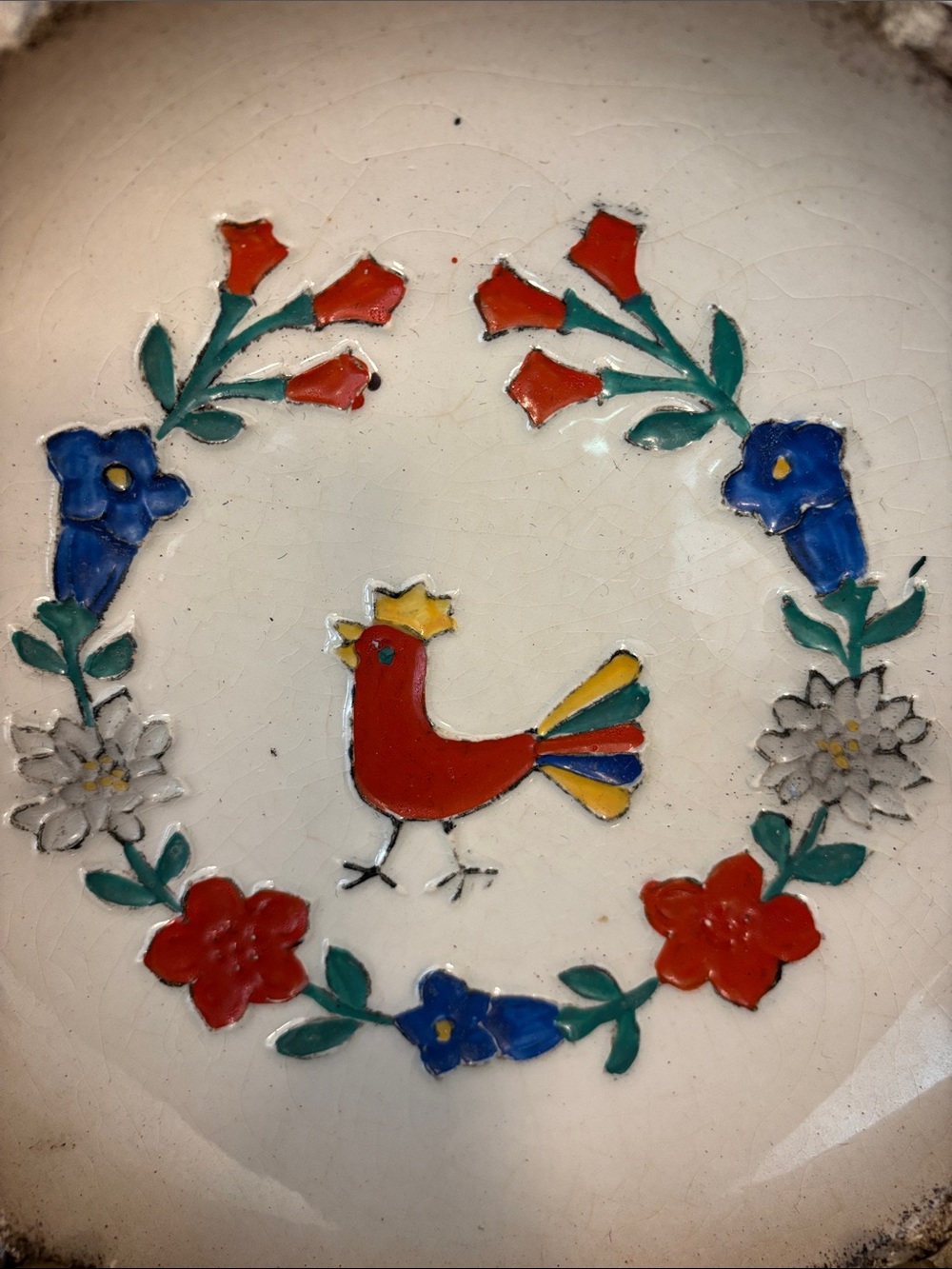RARE Vintage Goebel Ceramic Plate with Colorful Rooster & Floral Design - Picture 2 of 8